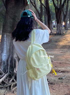 Wfei 春夏休闲韩国ins风糖果纯色可爱清新双肩包奶黄色帆布包书包