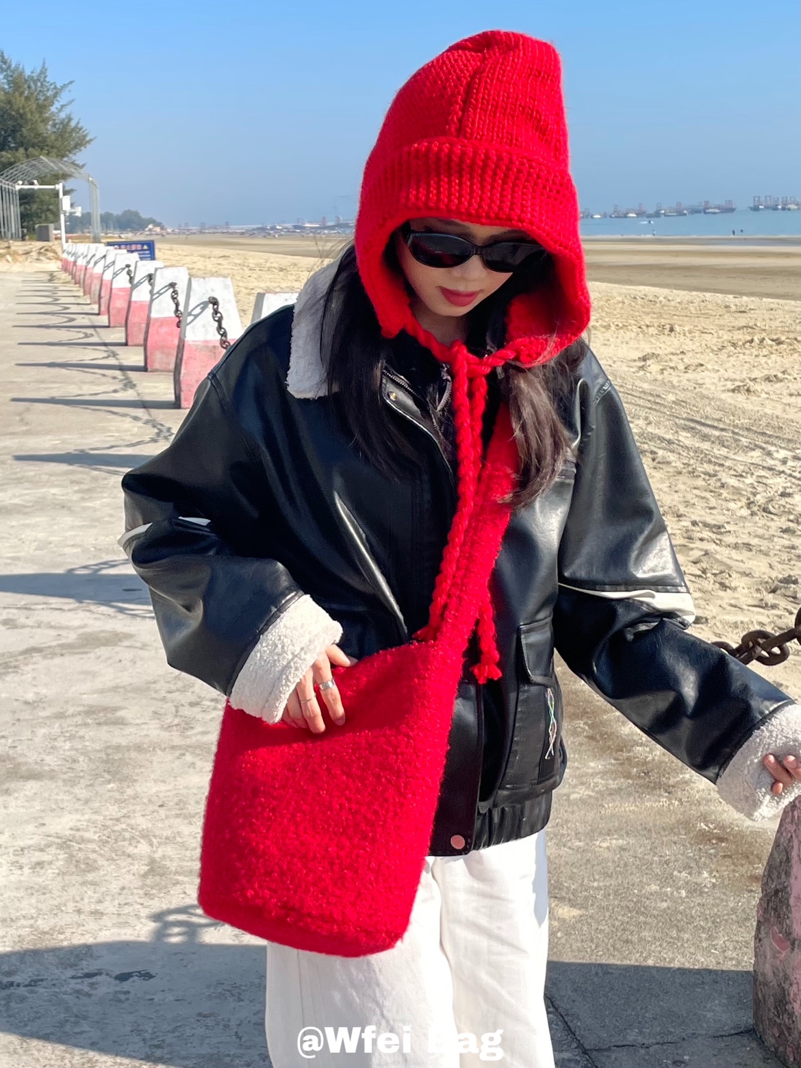 大容量水桶包复古斜挎包红色小众