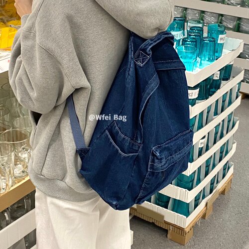 森系古着感牛仔布双肩包