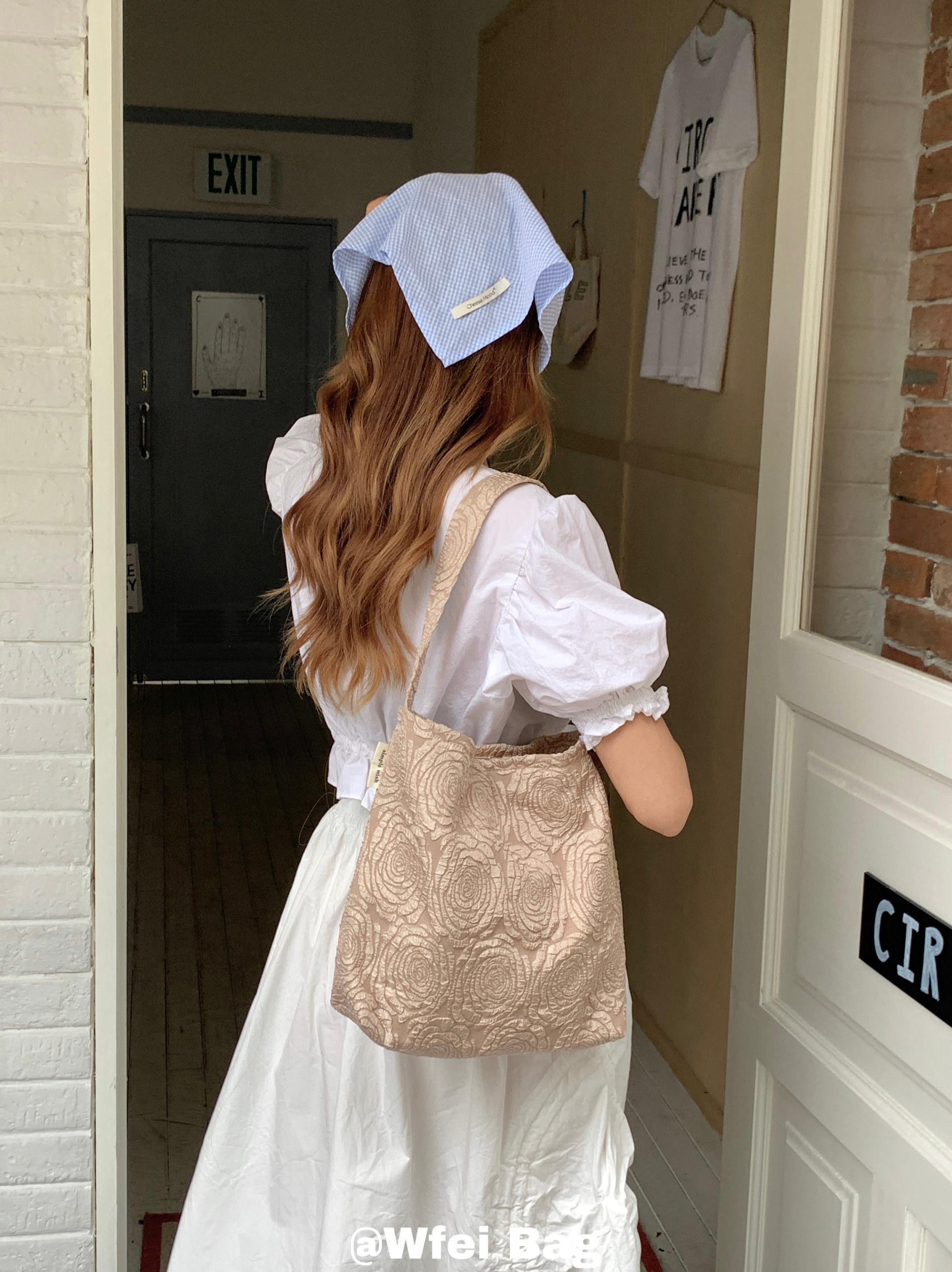 韩系腋下包帆布袋复古玫瑰压花