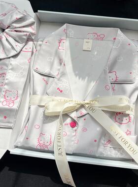 kitty猫少女冰丝缎面睡衣春季新款长袖家居服送闺蜜朋友节日礼物