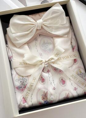 田园风萌兔可爱复古冰丝睡衣礼盒女夏天家居服甜美生日礼物女生