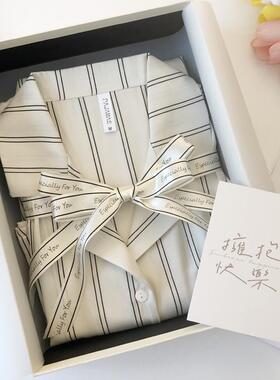 情侣睡衣女2022新款夏季冰丝男高级感家居服送朋友礼盒装短袖短裤