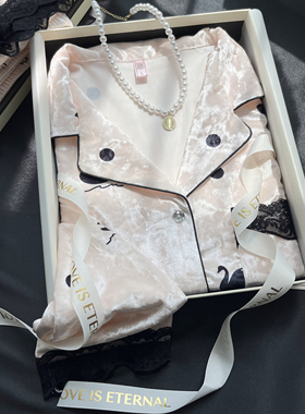 2025秋冬天新款金丝绒睡衣女蕾丝高级感礼盒薄绒家居服送闺蜜生日