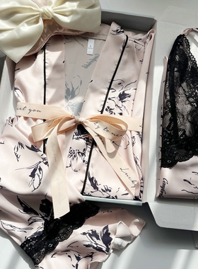 气质轻奢冰丝睡衣女高级感吊带浴袍套装纯欲风家居服送闺蜜礼物