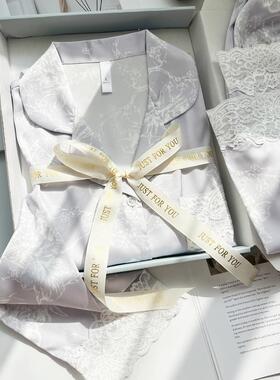 春薄款冰丝绸睡衣女送妈妈礼物新款轻奢长袖高级感蕾丝家居服套装