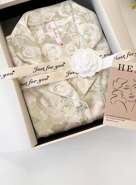 夏季新款冰丝睡衣大牌高级感印花长袖长裤家居服送朋友生日礼盒装