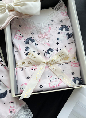 2026春款冰丝缎面睡衣女猫咪吊带裙性感纯欲风送闺蜜生日礼物盒