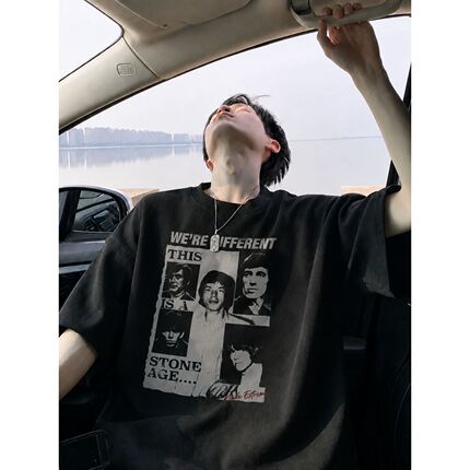 260g索罗娜凉感夏季男装短袖T恤滚石乐队人像美式复古街头高街潮