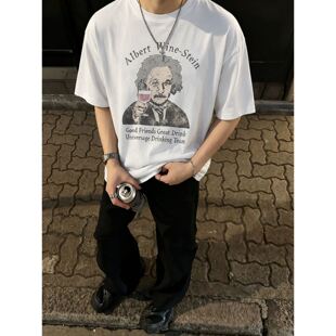 260g索罗娜凉感夏季男装短袖T恤爱因斯坦美式复古休闲街头半袖