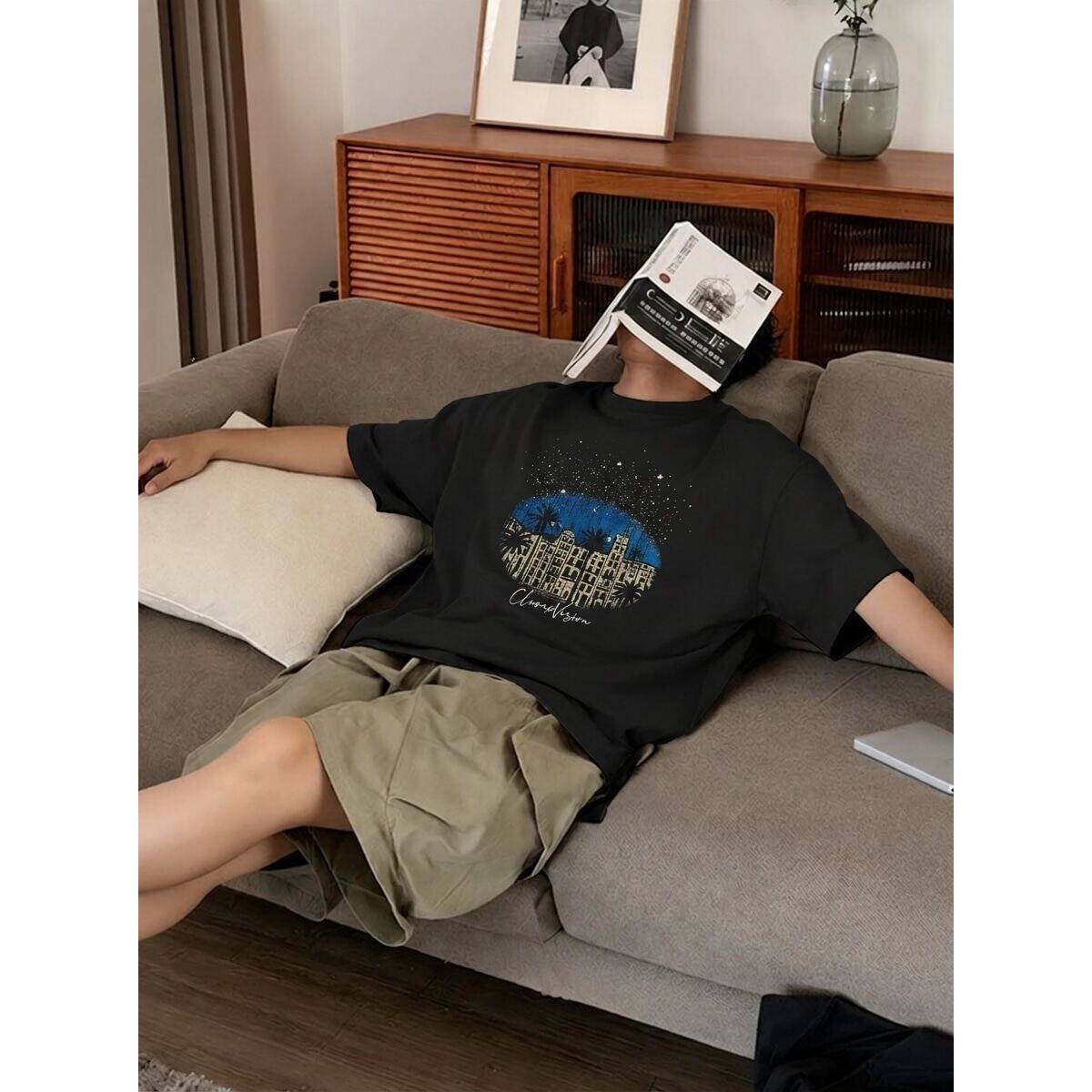 索罗娜凉感美式宽松短袖T恤男