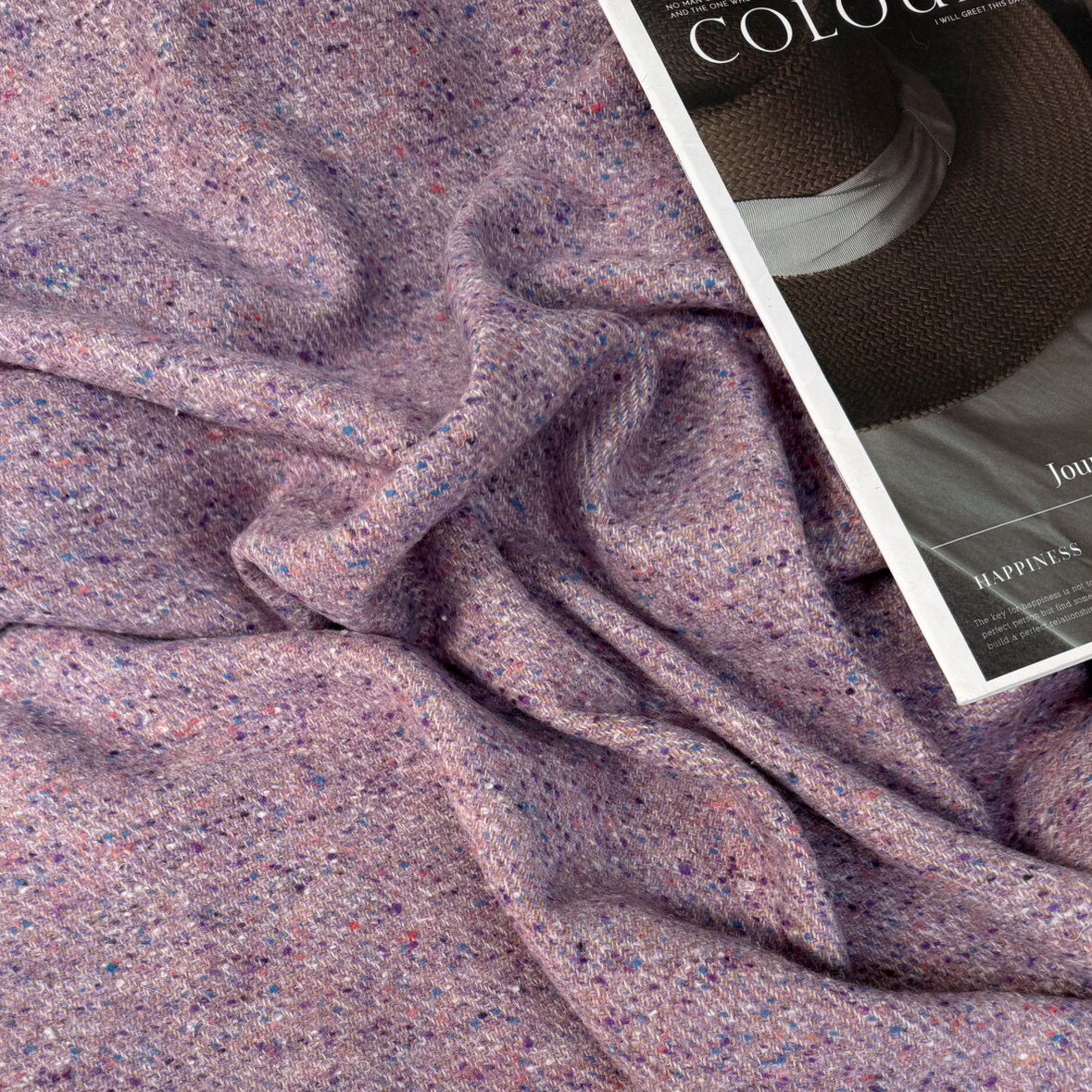 超美紫色彩点羊毛小香风粗纺布料