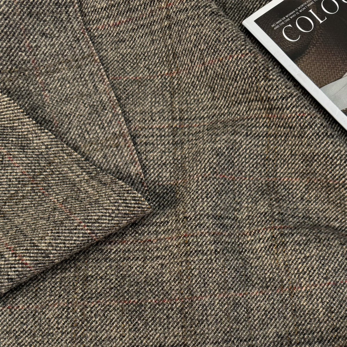 燕麦米色黑色格子羊毛粗花呢布料