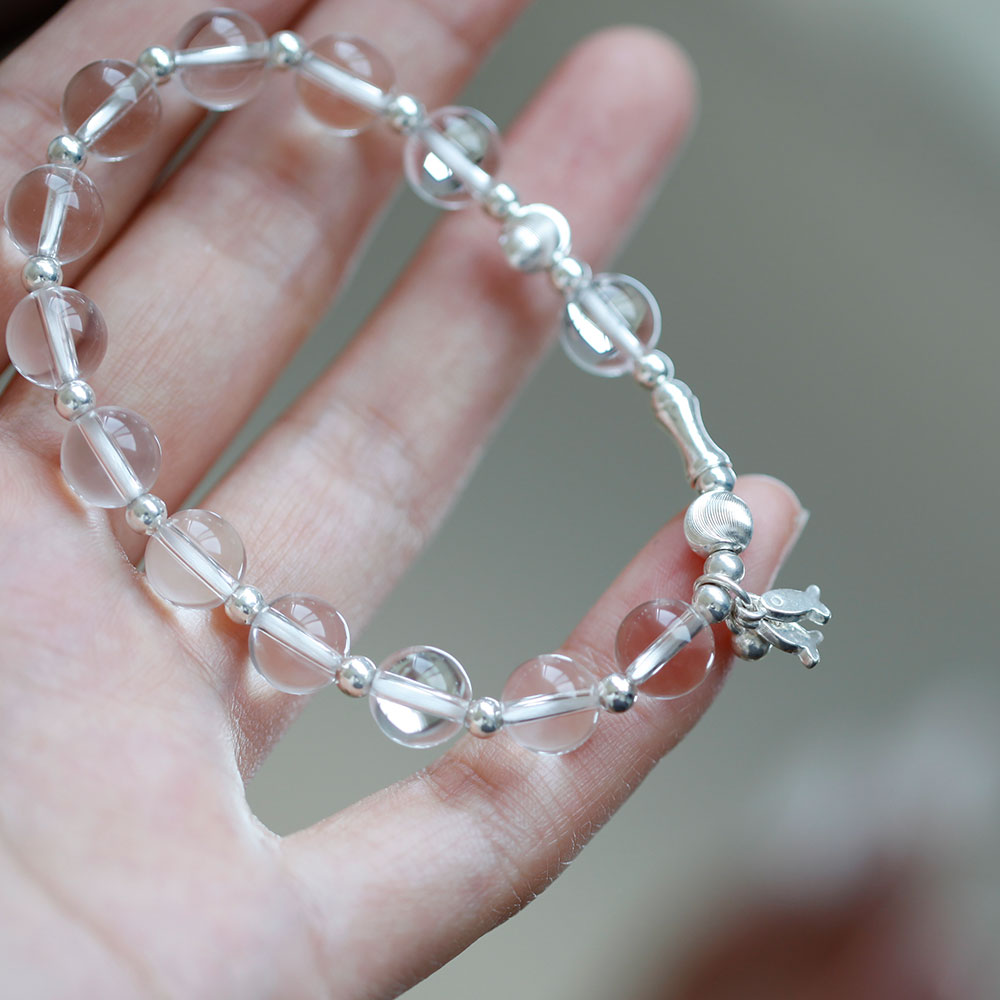 锦时遇鲤节节高 S925纯银小锦鲤手串轻奢精致冰透白水晶手链配饰