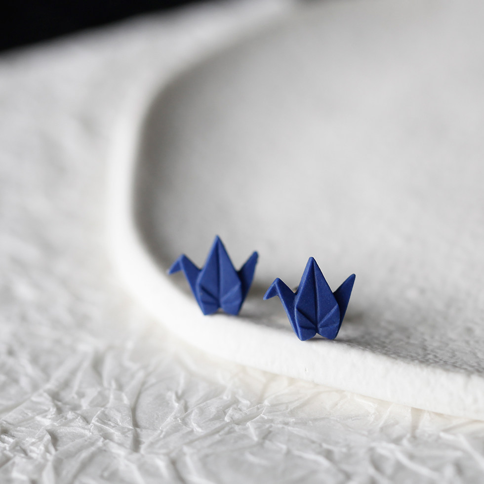 原创设计女千纸鹤小巧耳钉文艺