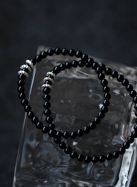 足银999黑曜石情侣款转运珠手链