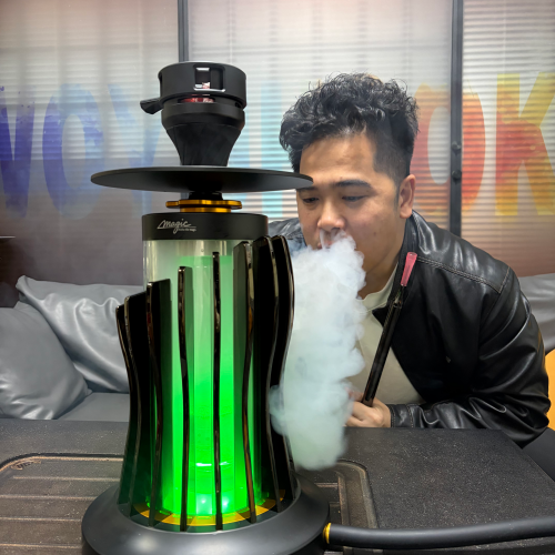黑色瀑布造型水烟壶品质优阿拉伯水烟具酒吧专用水烟果燃变幻颜色