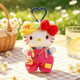正版HelloKitty可爱粉色背带裤kt猫玩偶公仔包包挂件少女钥匙扣娃