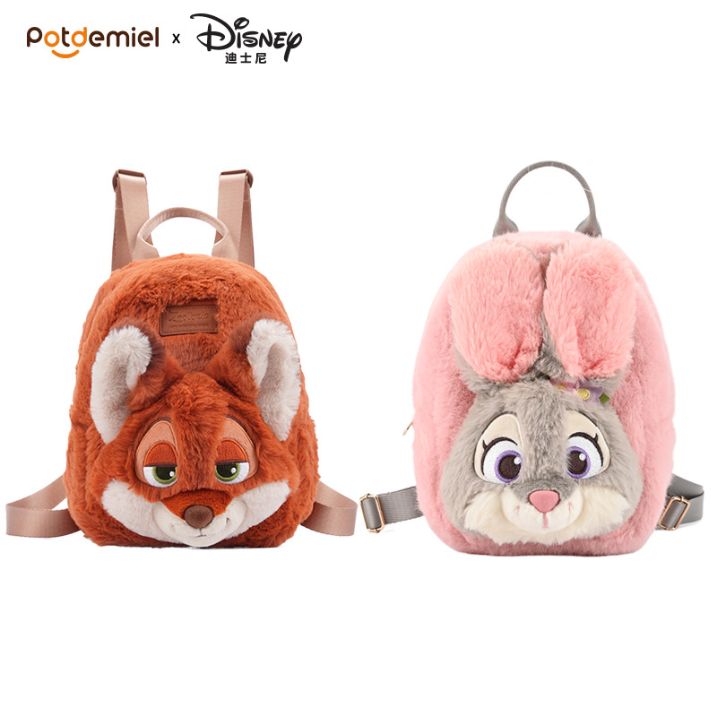 正版迪士尼授权米奇奇奇疯狂动物城朱迪狐尼克毛绒玩偶双肩包公仔