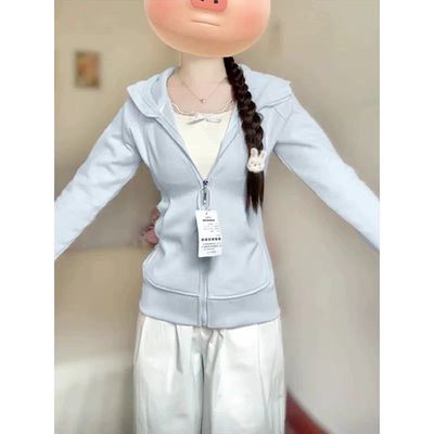 2025开春外套连帽卫衣女慵懒风运动开衫瑜伽收腰短款上衣拉链修身