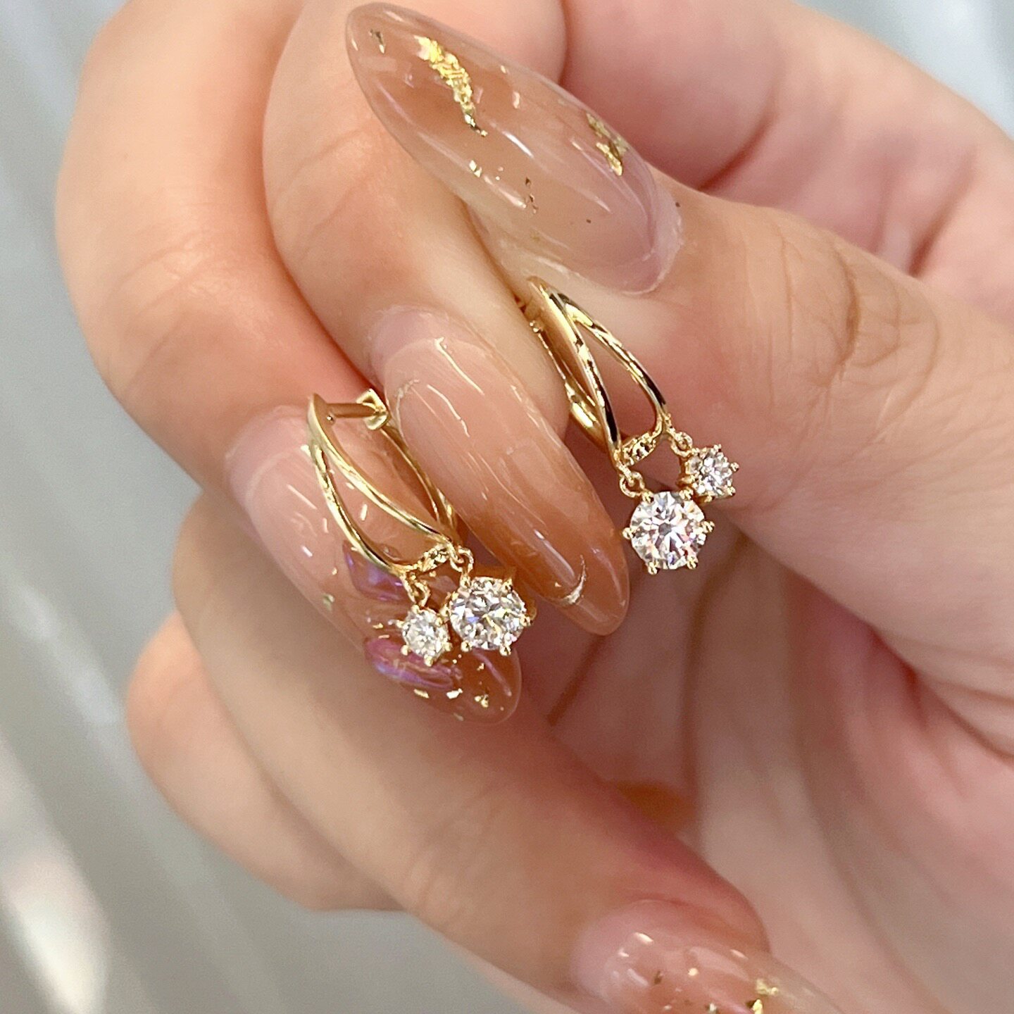 18K金人工实验室合成钻石耳钉培育钻石耳环耳扣耳圈耳饰女双钻
