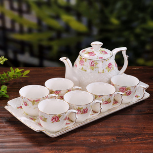 景德镇欧式礼盒装带托盘家用茶壶茶杯陶瓷整套茶具茶盘套装送人