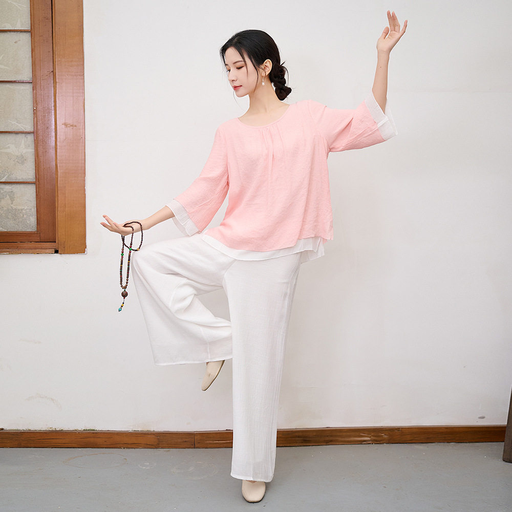 2025新款民族风棉麻禅意打坐练功服两件套国风瑜伽疗愈服冥想服茶