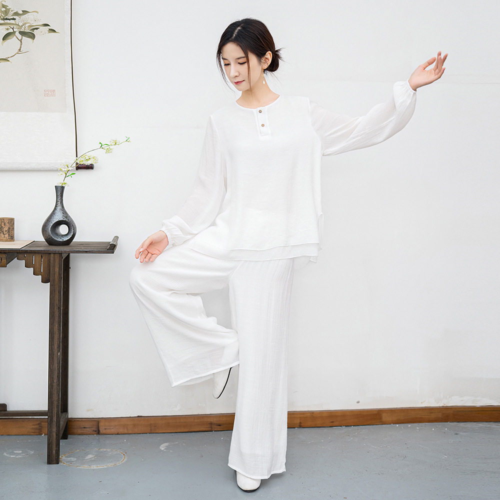2026新款民族风棉麻禅意打坐套装中国风太极服茶服表演服两件套女