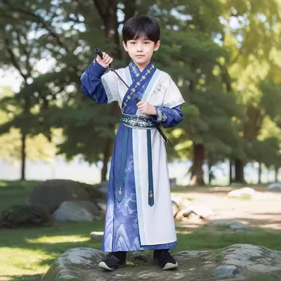 男童汉服武侠风帅气唐装少爷儿童古装男孩剑客套装国学诗人演出服