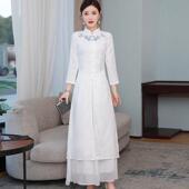 连衣裙女禅意茶服裙长袖 改良旗袍中国风刺绣中长款 新款 2025春夏季