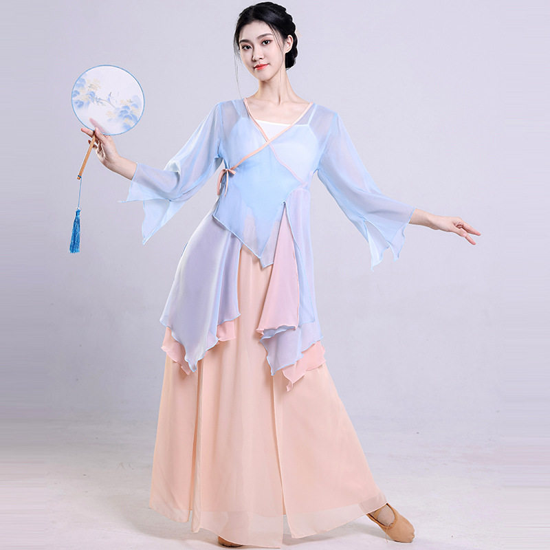 舞蹈服女纱衣中国舞练功服女身韵雪纺上衣演出服古风雪纺大裙摆