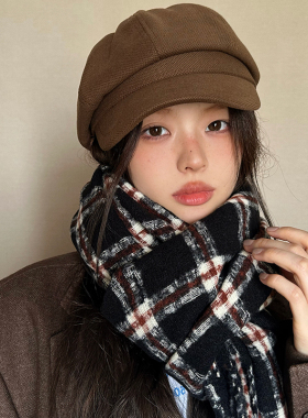 美式围巾冬季长方形保暖加厚格子学生披肩美式复古围巾