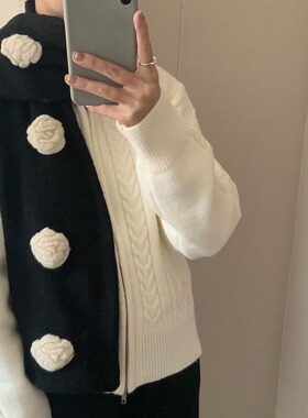 岁月温暖！山茶花围巾！羊毛秋冬保暖高级感针织披肩新品百搭韩版