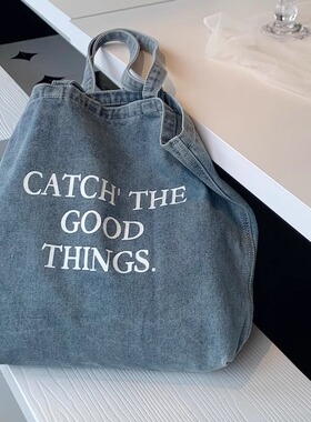 牛仔包韩版百搭2025新款ins大容量通勤单肩包女帆布包小众设计