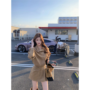 实拍秋冬季新款韩版复古时髦百搭设计感麂皮连衣裙修身中长裙女