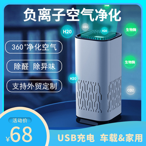 跨境车载USB负离子空气净化器除甲醛除异味办公家用便携香薰自动 - 封面