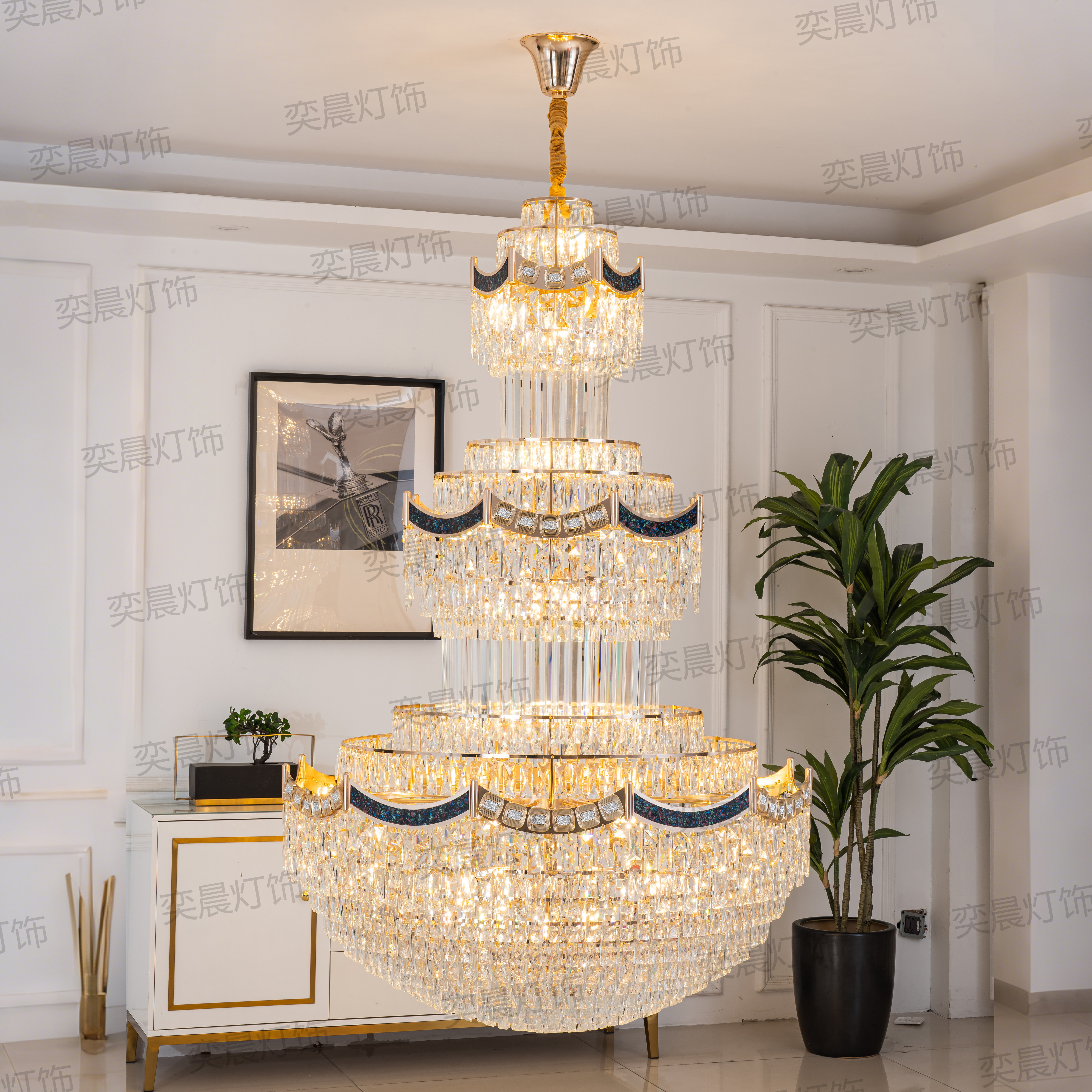 复式楼客厅水晶大吊灯2026新款别墅轻奢法式水晶吊灯楼中楼客厅灯