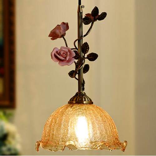 极简新款全铜法式床头氛围玫瑰花朵小吊灯创意个性复古艺术现代餐