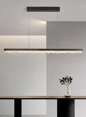 极简新款 黑色天然水晶极简餐厅长条吧台灯一字餐桌灯饭厅灯前台