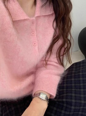 全羊毛毛衣套头女2025秋冬韩版宽松显瘦polo领纯色高级感针织上衣