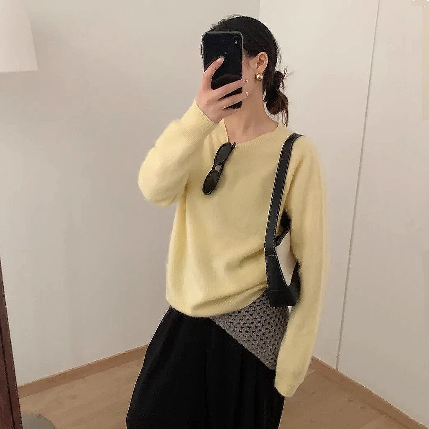 羊绒羊毛打底针织衫女圆领套头纯色软糯秋冬季2025宽松高级感毛衣