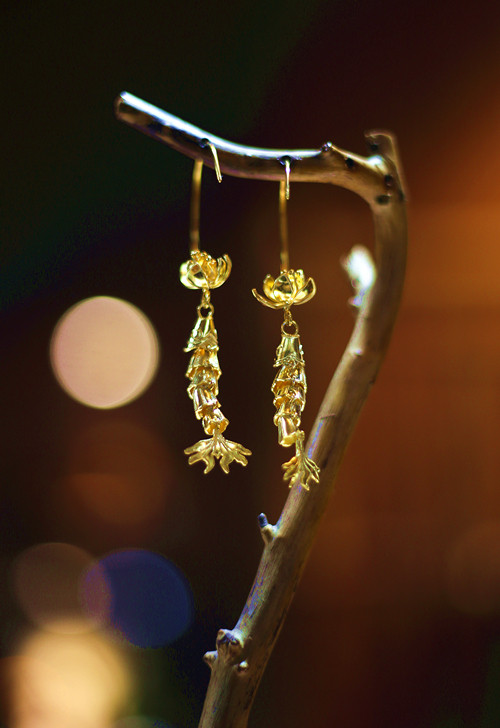 象主虎魄古典珠宝首饰锦鲤花丝镶嵌耳环非遗纯手工原创(特价)