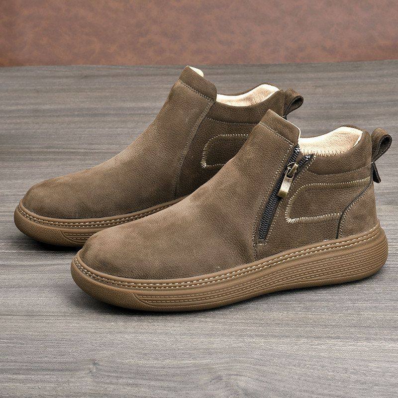 马丁靴男款2025秋冬拉链男士短靴复古磨砂牛皮高帮休闲皮鞋男真皮