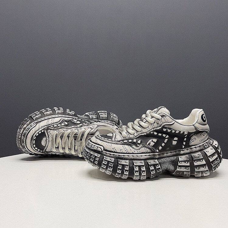 潮酷高级感老爹厚底真皮男款鞋复古色鞋时尚鞋檫运动休闲男款潮牌