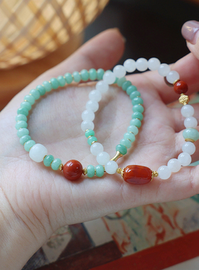 天然和田玉白玉南红文玩手串