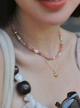 串珠粉色少女心项链叠戴百搭