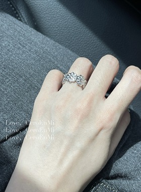 CeroEnMi 复古繁花黄铜镀k金锆石镶嵌开口戒指