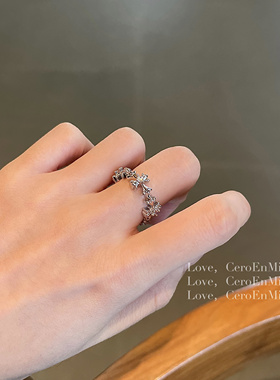 CeroEnMi 锆石镶嵌十字架电镀开口可调节戒指