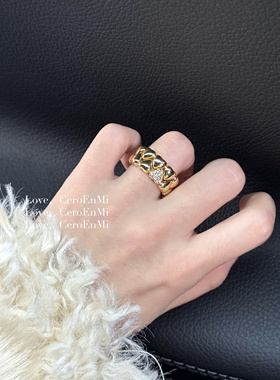 CeroEnMi  宽版双层叠拼爱心镶嵌锆石高级感戒指女