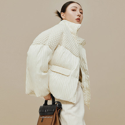 olleenuka2026冬新款针织90白鹅绒羽绒服女短款立领外套高端定制